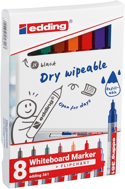 Whiteboardmarker edding 361 rond 1mm assorti 8 stuks