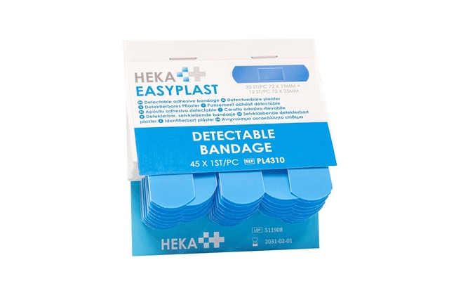 detectable bandage, bandsje/blauw, blauwe verpakking, medische benodigdheden, steriele pleister/verband