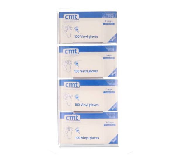 CMT wandhouder transparant voor 4 handschoenen disp. doosjes