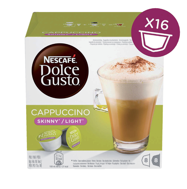 Koffiecups Dolce Gusto Cappuccino light 16 stuks voor 8 kopjes