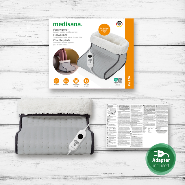 Voetwarmer, verwarming, schapenvacht, draadloos, adapter inbegrepen