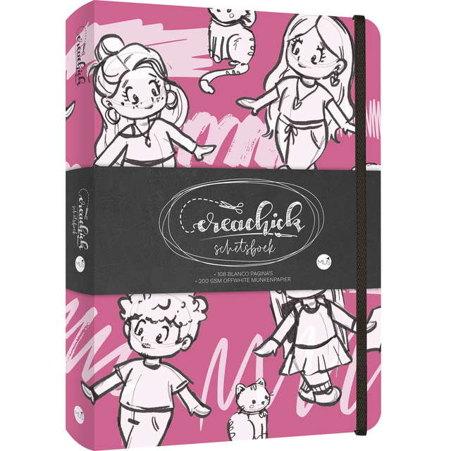 notebook, kids, illustration, pink, black band