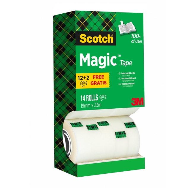 Plakband Scotch Magic 810 19mmx33m onzichtbaar mat 12+2 gratis