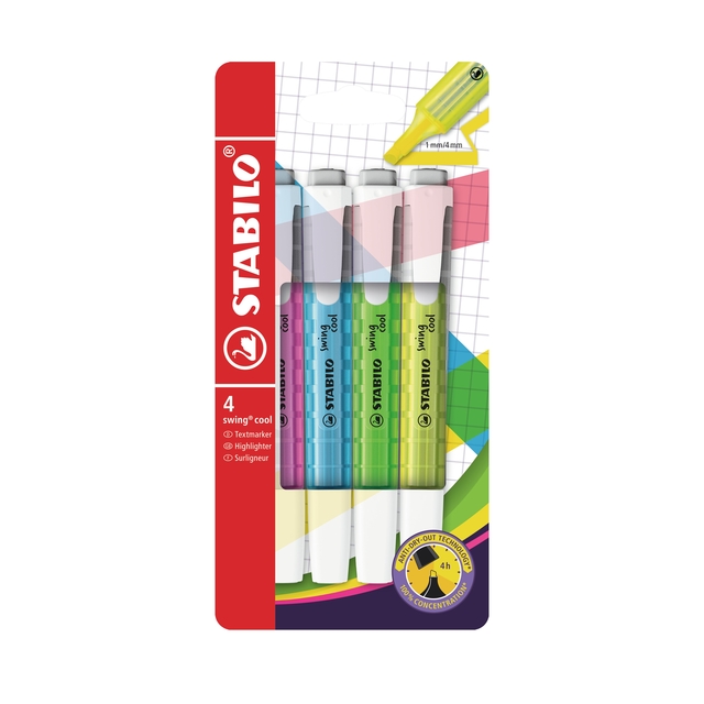 Markeerstift STABILO Swing cool 275/4 assorti etui à 4 stuks