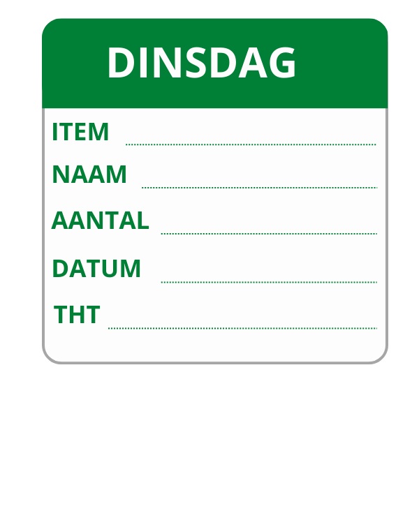 Labellord PL Daglabel Etiket Dinsdag 50x50 mm Flush 250st