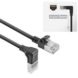 ACT Zwarte 0,5 meter U/FTP CAT6A LSZH Slimline patchkabel met RJ45 connectoren recht naar 90° haaks beneden