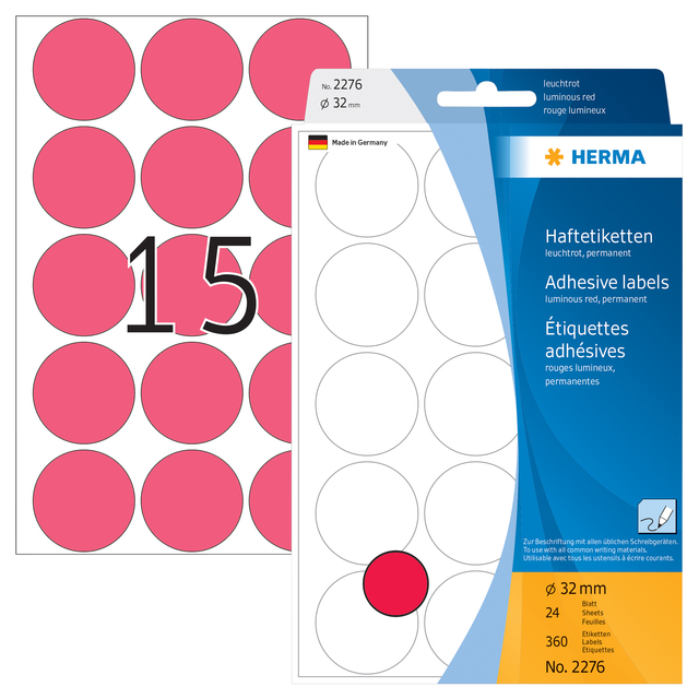 Etiket HERMA 2276 rond 32mm fluor rood 360 stuks