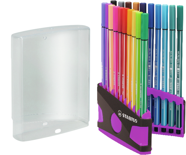 Viltstift  STABILO Pen 68/20 ColorParade in antraciet/roze etui medium assorti etui  à 20 stuks