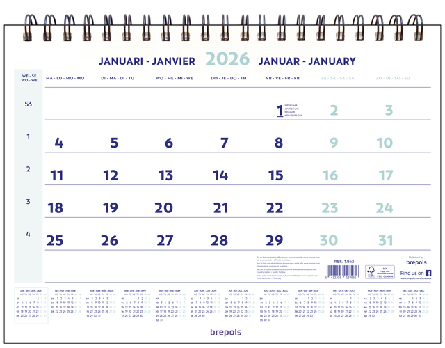 1-Maandskalender 2027 Brepols 43x31.5cm