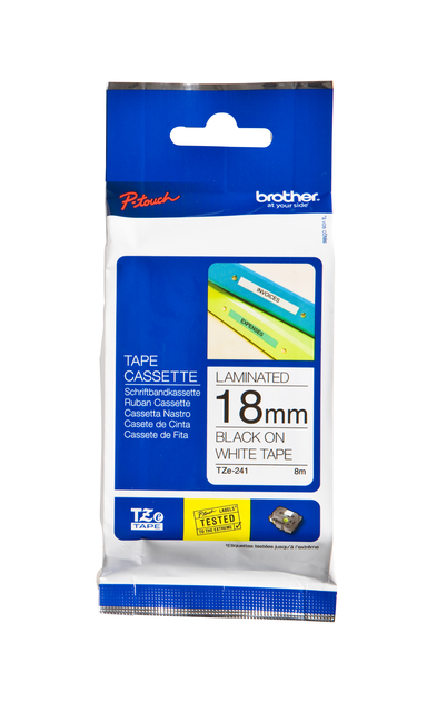 Labeltape Brother P-touch TZe-241 standaard 18mm zwart op wit