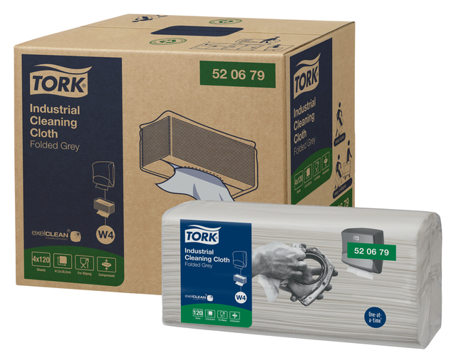 Reinigingsdoek Tork W4 Premium Industrial gevouwen 1-laags 4x120 vel grijs 520679