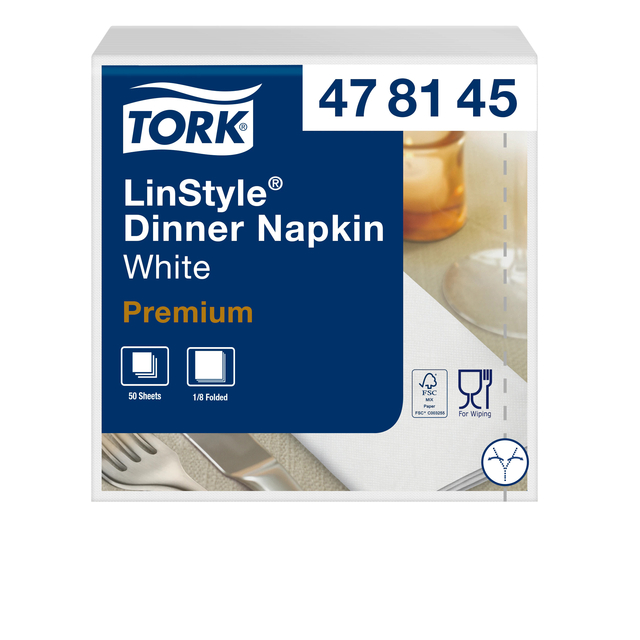 Dinnerservetten Tork Premium LinStyle® 1/8 gevouwen 1-laags 50 st wit 478145