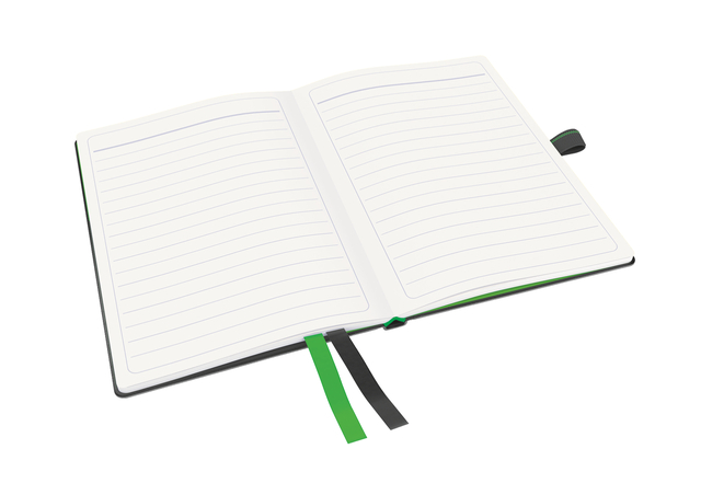 notitieboek, openbaar, ruled pages, festooned, boek