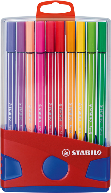 Viltstift STABILO Pen 68/20 ColorParade in rood/blauw etui M ass 20st