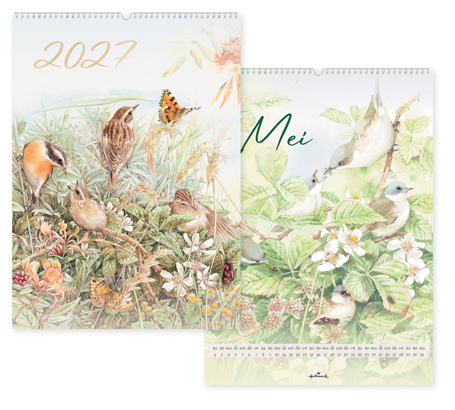 kalender, jaarkalender, natuur, vogels, plantenversiering