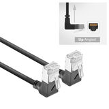 ACT Zwarte 1,5 meter U/FTP CAT6A LSZH Slimline patchkabel met RJ45 connectoren 90° haaks boven naar 90° haaks boven