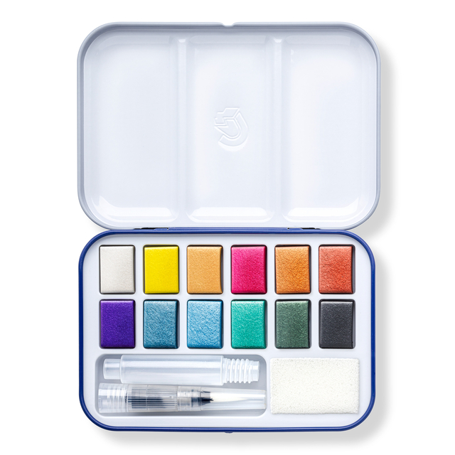 watercolor set, art supplies, color palette, palette case, brush tools