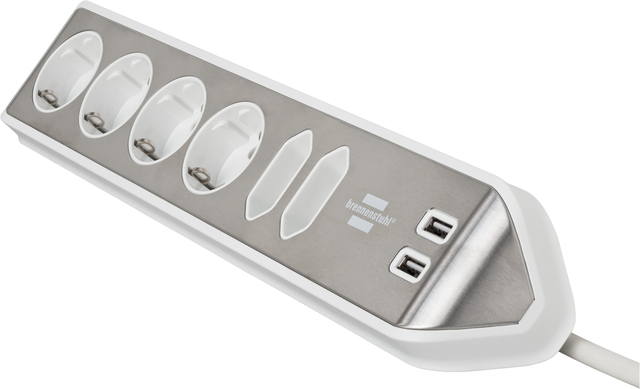 Stekkerdoos Brennenstuhl bureau Estilo 6-voudig incl. 2 USB 200cm wit zilver