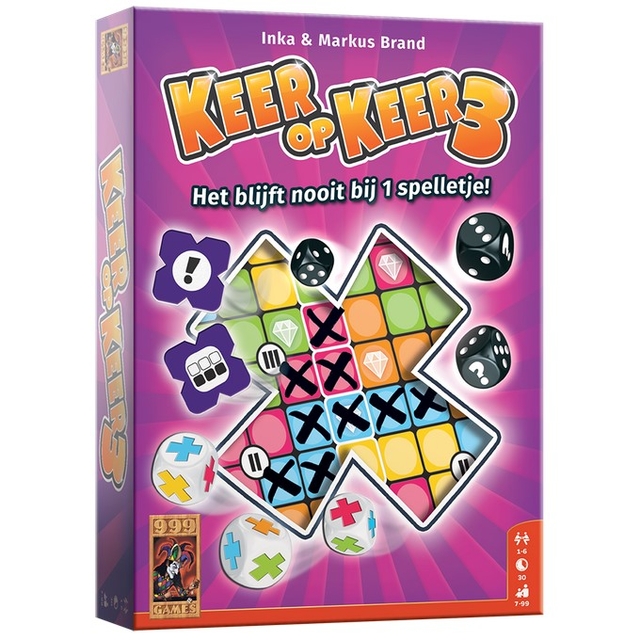 bordspel, Keer op Keer 3, tactisch spelbord, spelonderdelen, dobbelstenen, tegels, kleurrijk