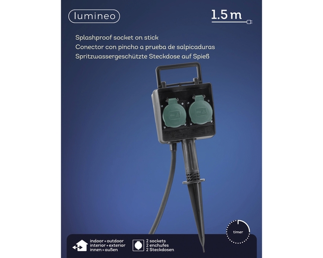 spatwaterdichte stekkerdoos, tuinstekkerdoos, 2 stopcontacten, grondpin, snoer van 1,5 m