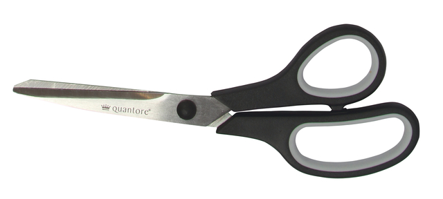 schaar, snijgereedschap, metallic blad, plastic handvat, kleurzwart-grijs