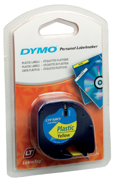 Labeltape Dymo letratag 91202 12mmx4m plastic zwart op geel
