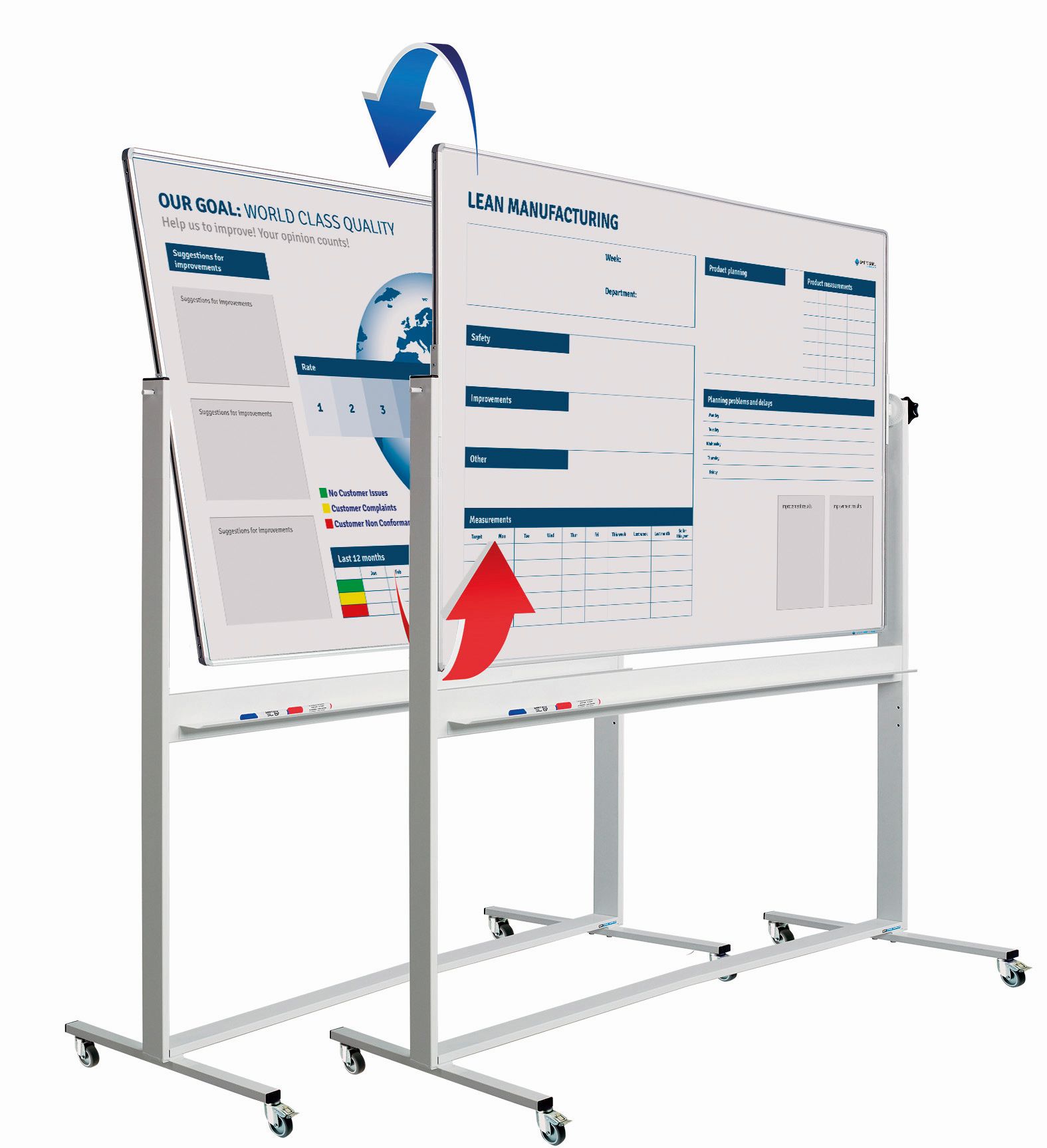 Kantelbord whiteboard, dubbelzijdig bedrukt - 90x120 cm