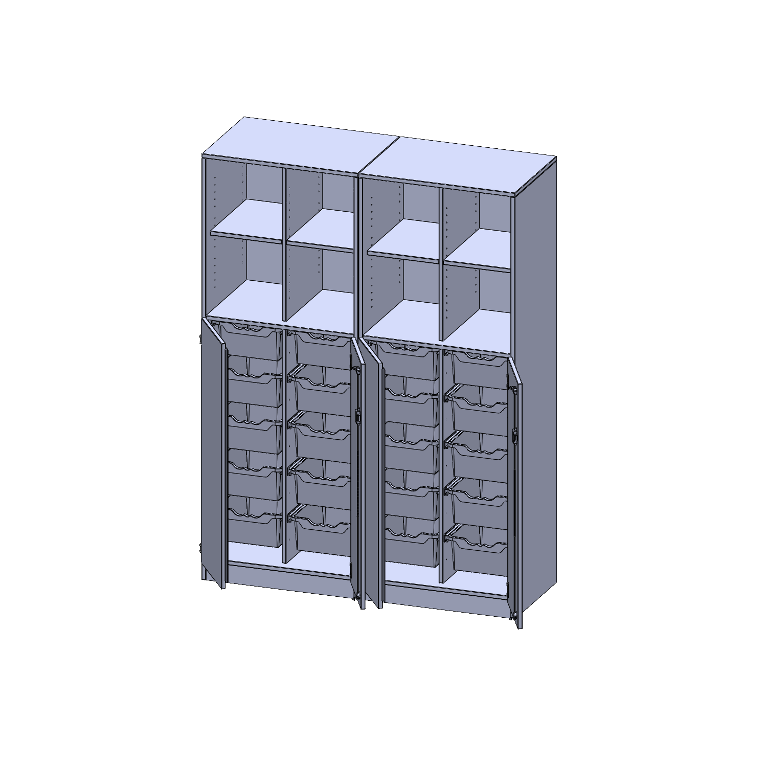ErgoTray combikast, vier rijen, twee delen, 5 ordnerhoogtes - evo180 serie