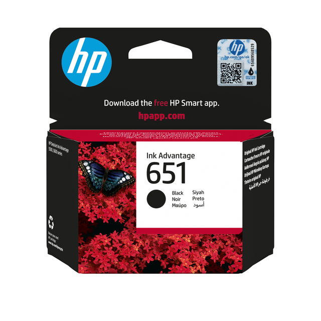 HP inktcartridge, zwarte inkt, Ink Advantage 651, inkt voor printer
