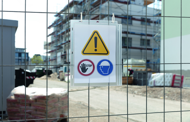 bouwplaats, veiligheidsbord, waarschuwing, hekwerk, onder constructie