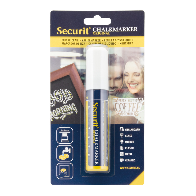 krijtmarker, chalkmarker, SECURIT, donkerblauw, wit