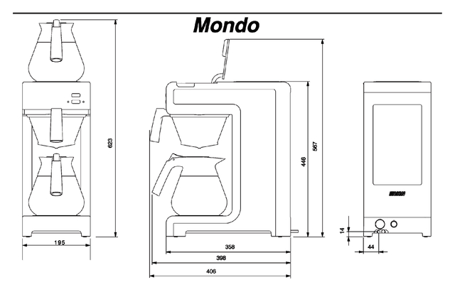 Koffiezetapparaat Bravilor Mondo inclusief 2 glazen kannen