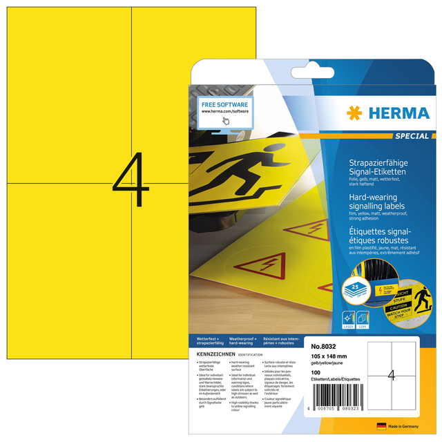 Etiket HERMA 8032 105x148mm weerbestendig geel 100stuks