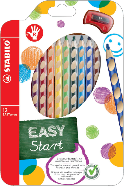 Kleurpotloden STABILO 331 Easycolors rechtshandig inclusief puntenslijper assorti etui à 12 stuks