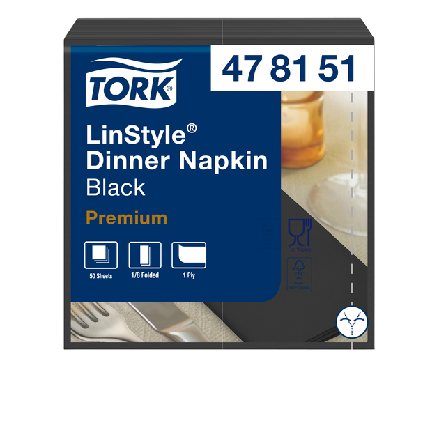 Dinnerservetten Tork Premium LinStyle® 1/8 gevouwen 50st zwart  478151
