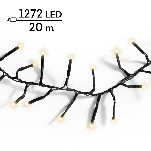 LED-lichtsnoer, 1272 LED's, 20 meter, warm wit licht, zwarte kabel