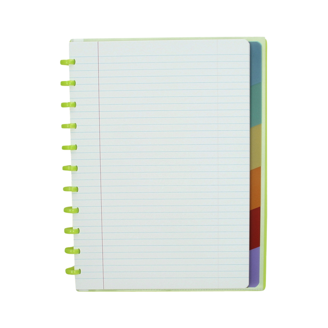 notitieblok, spiralabo, lijnpapier, kleurige bladzijdes, meerdere vellen