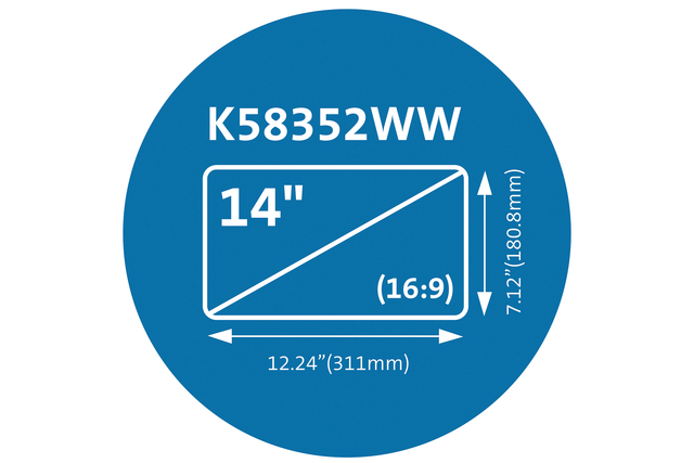 14-inch scherm, 16:9-beeldverhouding, 311 mm breed, 180,8 mm hoog