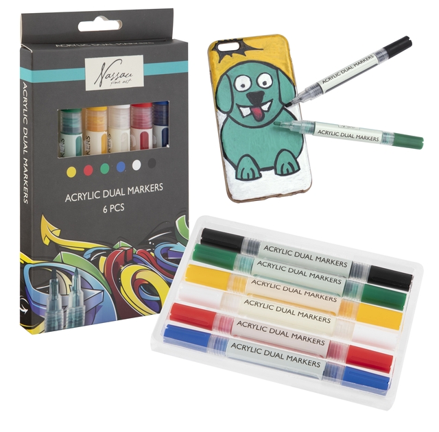 Acrylmarker Nassau duopunt set à 6 kleuren