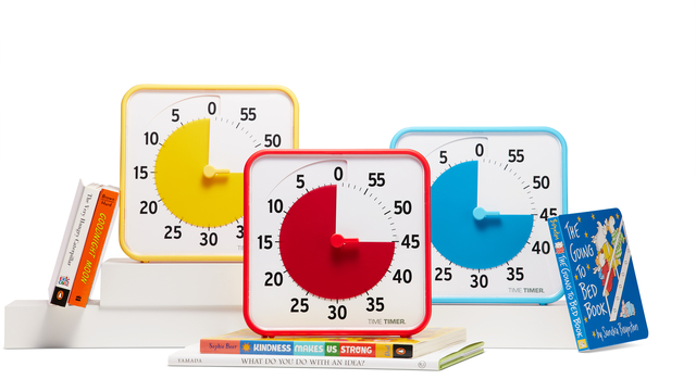 kitchen timer, time timer, round timer, yellow timer, red timer, blue timer, wall clock, educational timer