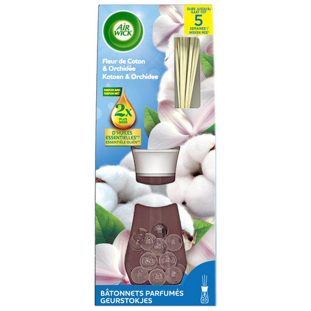 air wick, reed diffuser, katoen, orchidee, geurstokjes