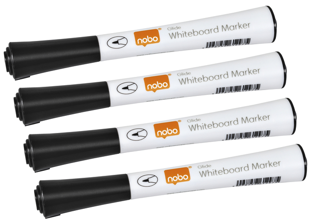 Viltstift Nobo whiteboard Glide fijn zwart 1mm 4stuks
