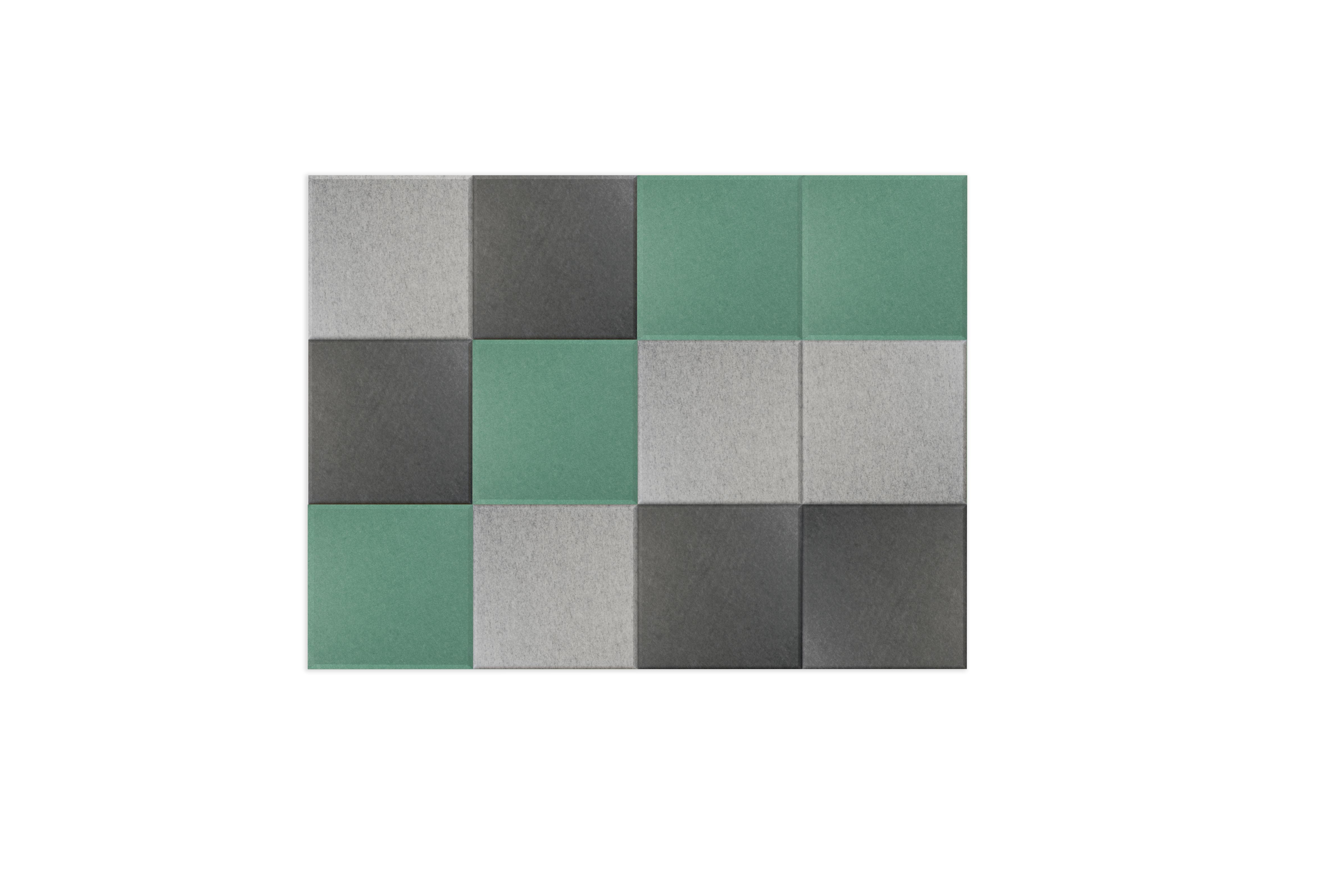 Akoestische PET-vilt wandtegels, set van 12, combi set petrol groen - 30x30 cm