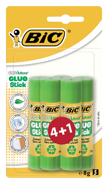 Lijmstift Bic Ecolutions 8gr blister à 4+1 gratis