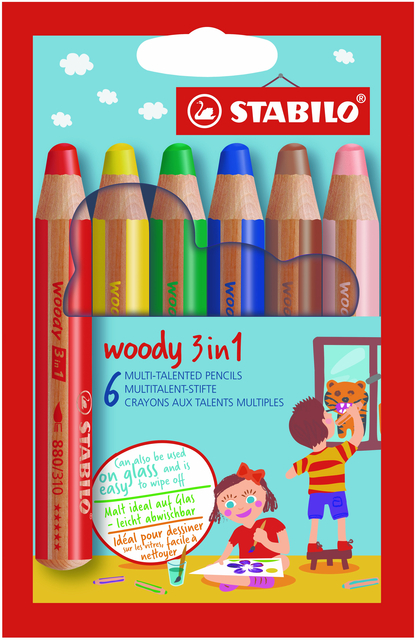 kleurpotloden, 6 kleuren, multitalent, wooden, stabilo