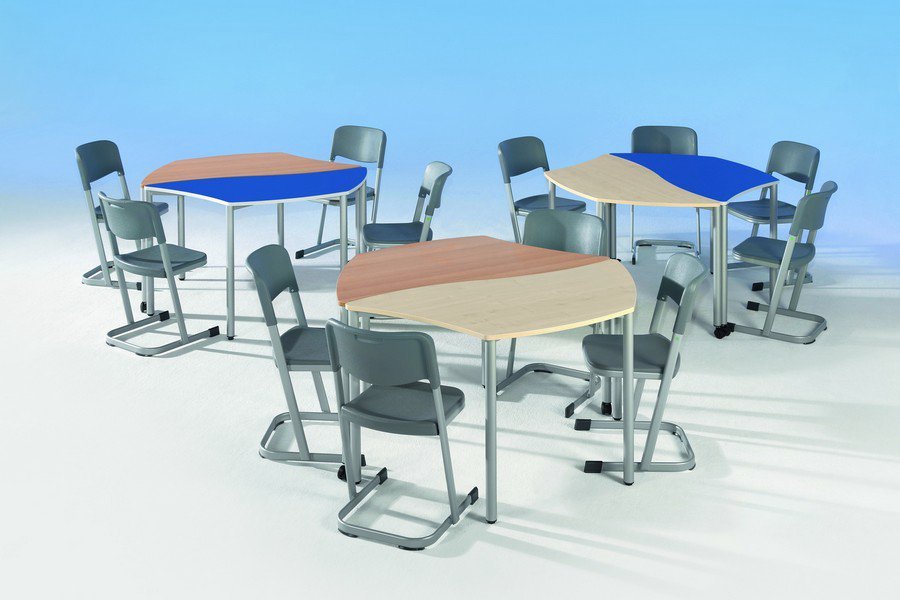 Trapeziumvormige leerlingtafel vaste hoogte
