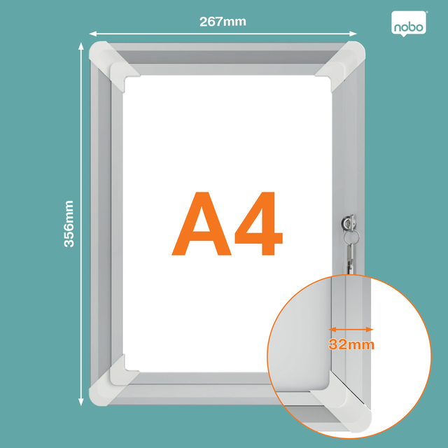 A4 poster frame, framed document, silver frame, afmetingen 267x356mm, klem/slot sluiting