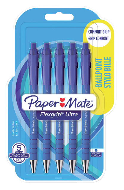 Balpen Paper Mate Flexgrip Ultra medium blauw blister à 5 stuks