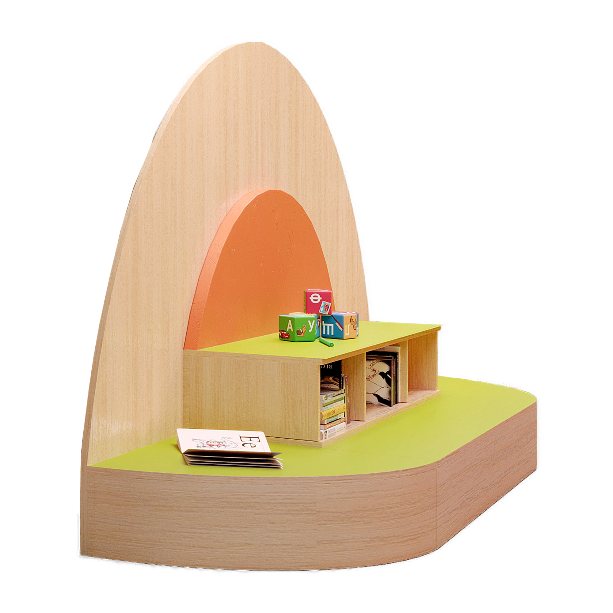 Sokkelsysteem leesgedeelte - B/H/D: 290x169x72 cm, ladeblokken met boekenplank en kwartronde ladeblokken, met achterwanden