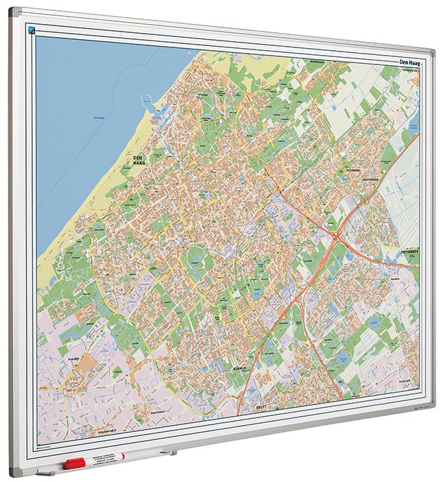 Landkaart whiteboard Softline profiel 8mm, Den Haag - 100x130 cm